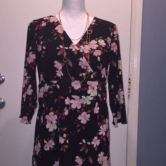 Motherhood Black w/ Flower Print Dress Size L - Picture 2 of 8